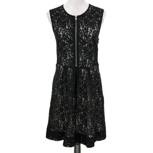 Andrew Marc NY Dress Womens 8 Black Lace Sheer Lined Zip Party Wedding LBD